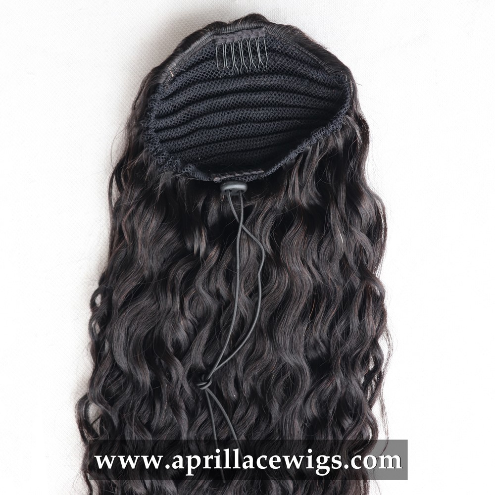 Water Wave Wrap Drawstring Ponytail Human Hair Extension