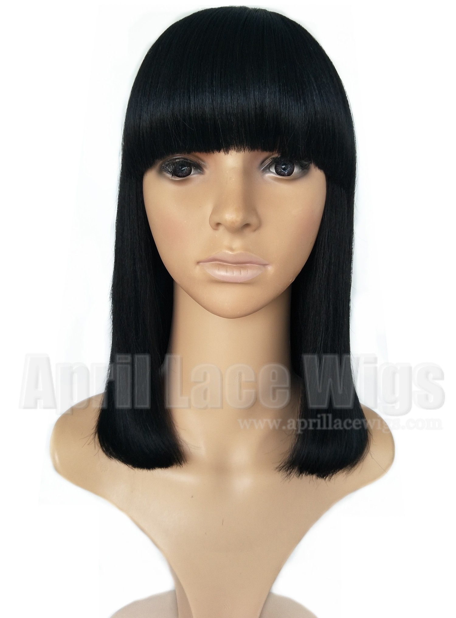 Remy hair blunt cut bob no lace machine made wig with a bang