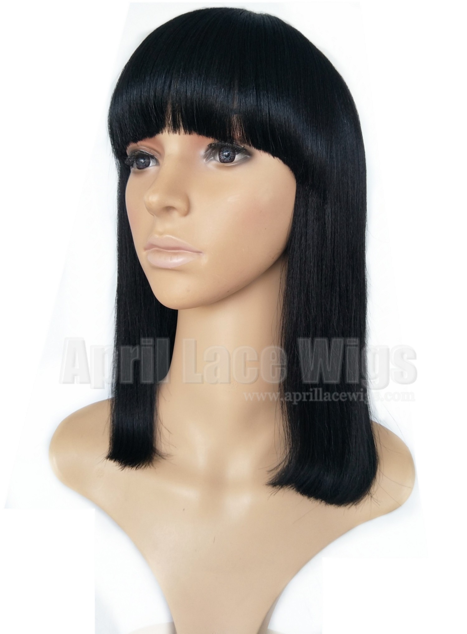Remy hair blunt cut bob no lace machine made wig with a bang