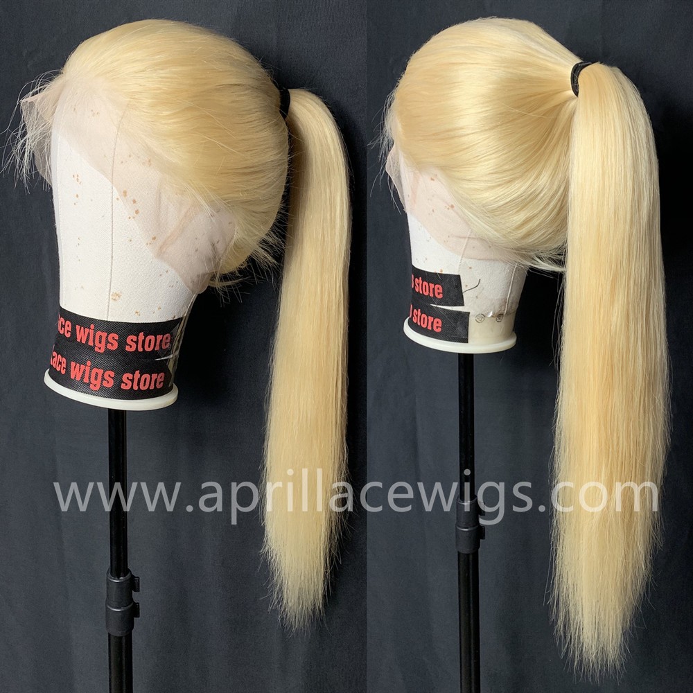 Color 613 blonde Brazilian virgin human hair full lace wig baby hair around