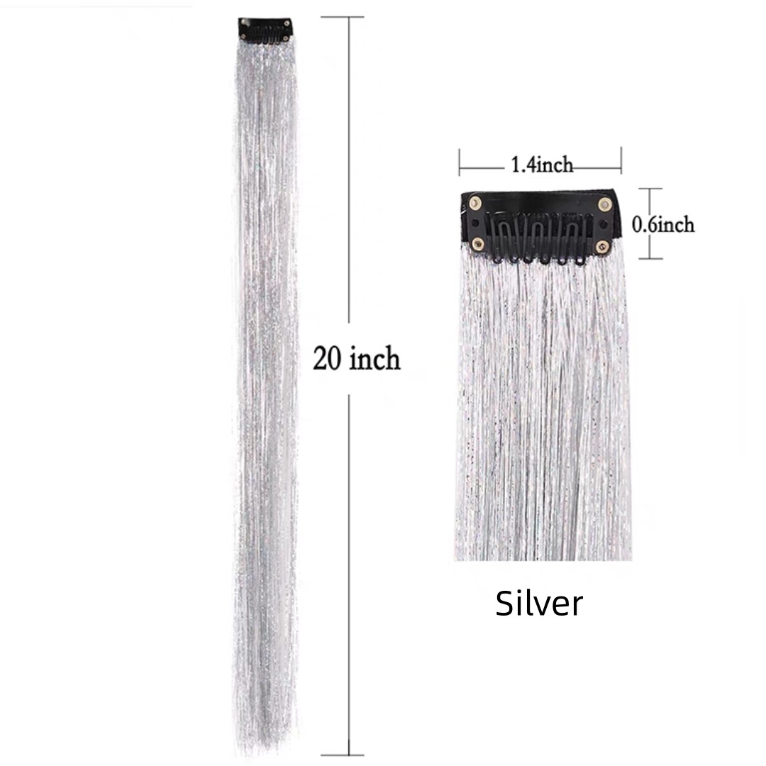 Silver Glitter Tinsel Clip In Hair Extension