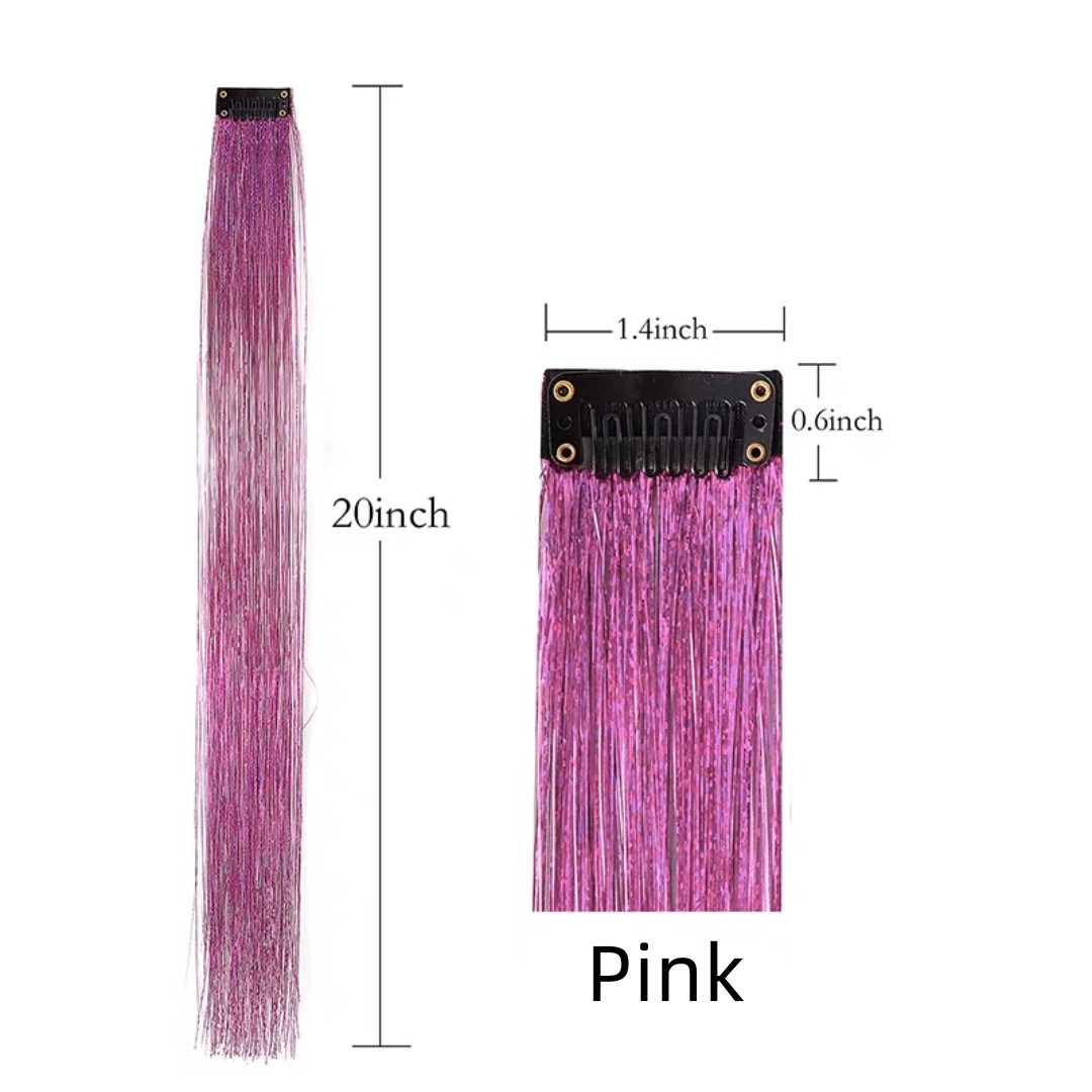 Pink Glitter Tinsel Clip In Hair Extension
