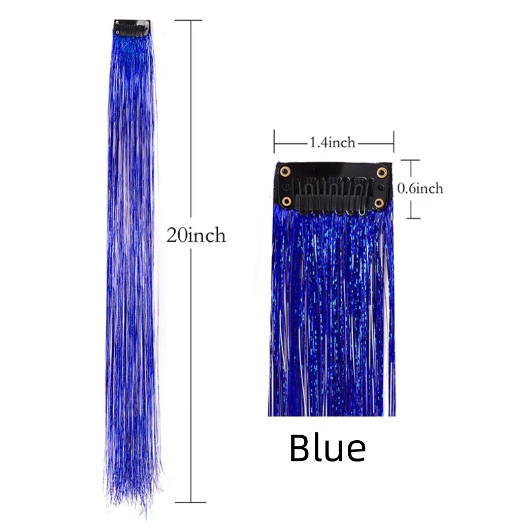 Blue Glitter Tinsel Clip In Hair Extension