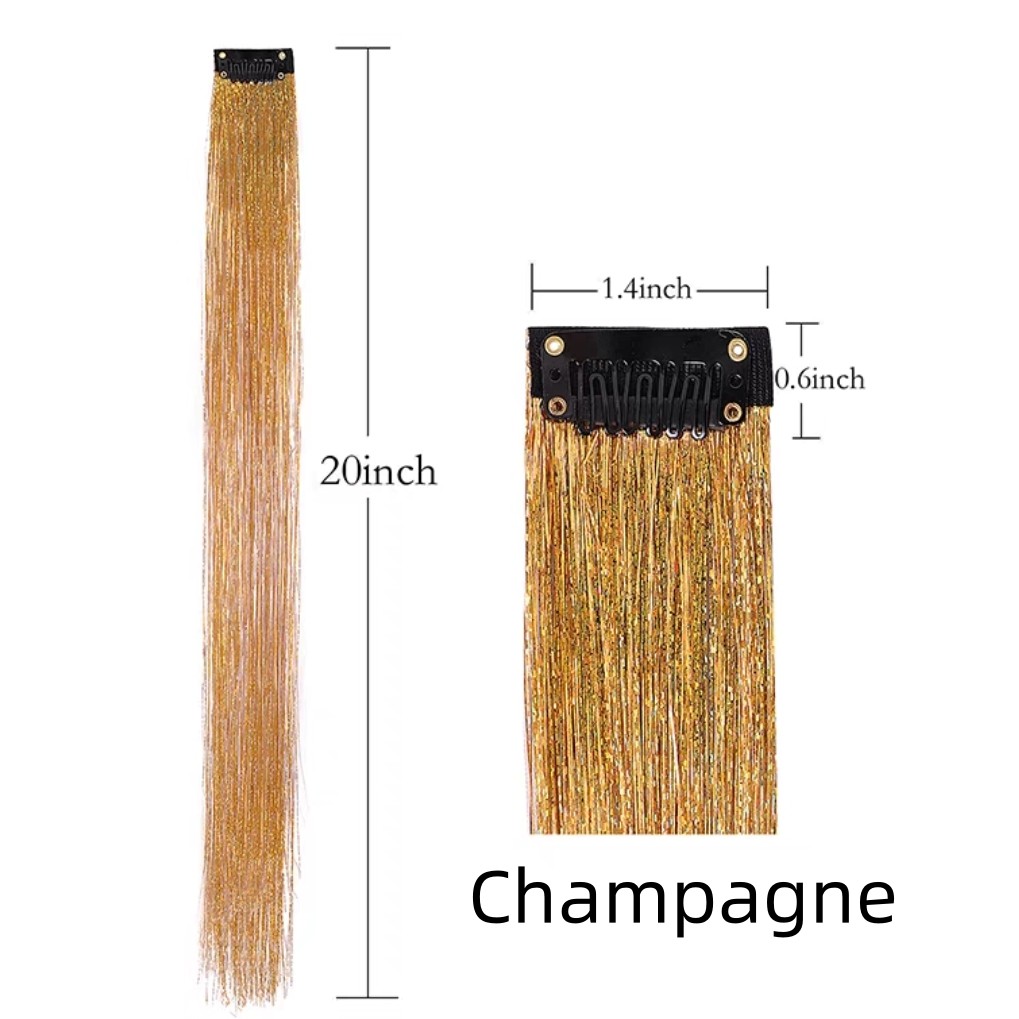 Champagne Glitter Tinsel Clip In Hair Extension
