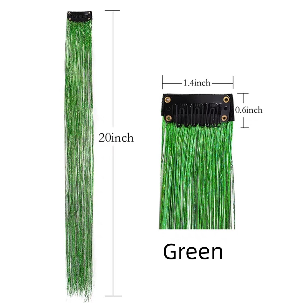Green Glitter Tinsel Clip In Hair Extension