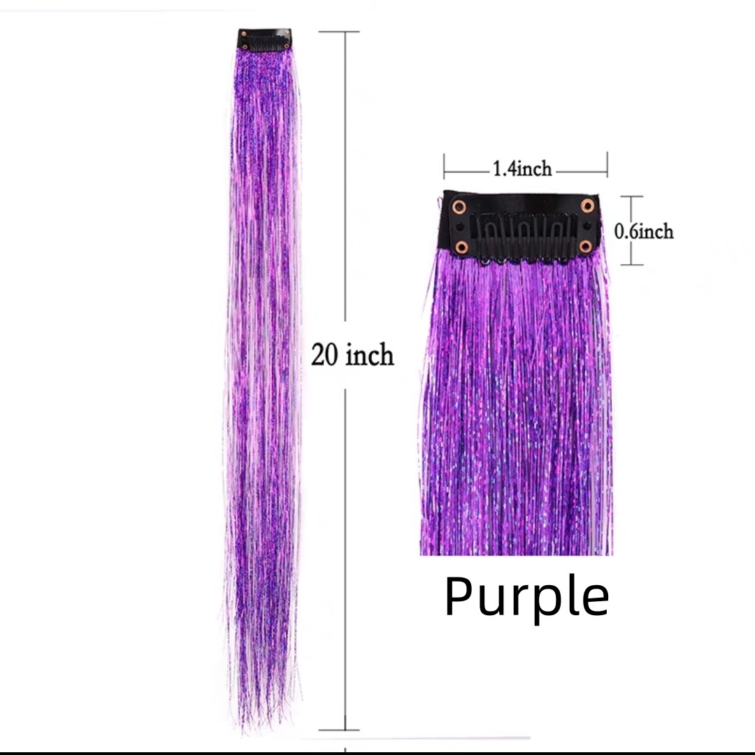 Purple Glitter Tinsel Clip In Hair Extension