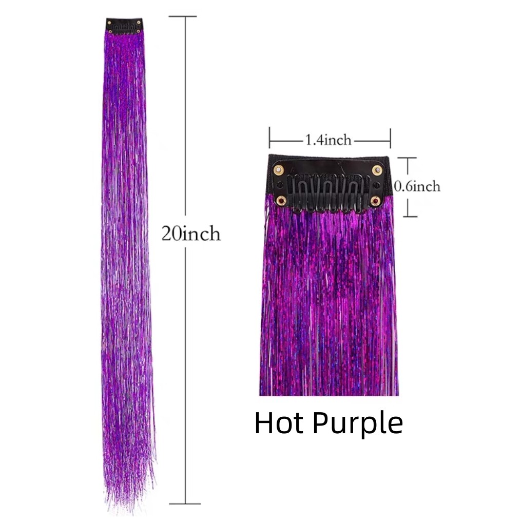 Hot Purple Glitter Tinsel Clip In Hair Extension
