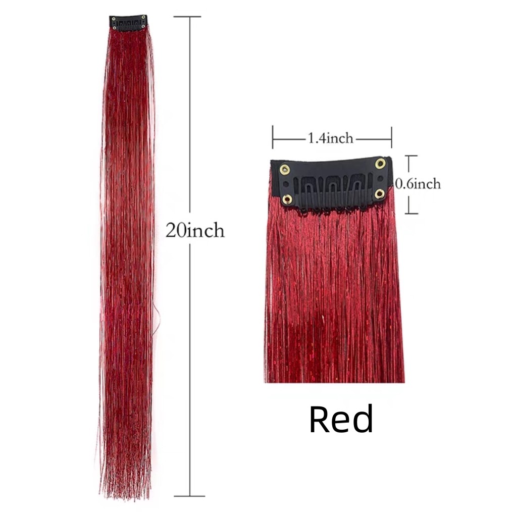Red Glitter Tinsel Clip In Hair Extension