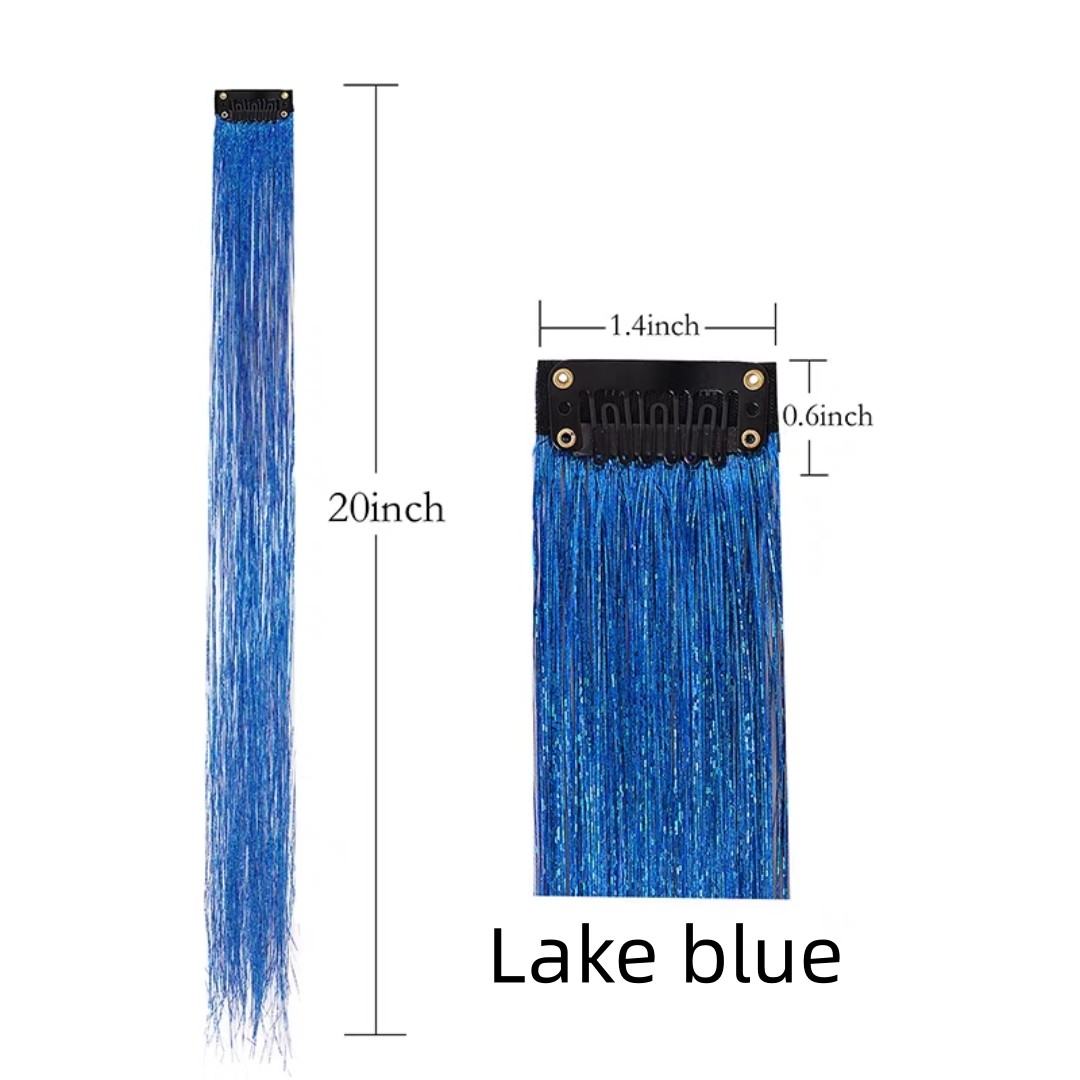 Lake Blue Glitter Tinsel Clip In Hair Extension