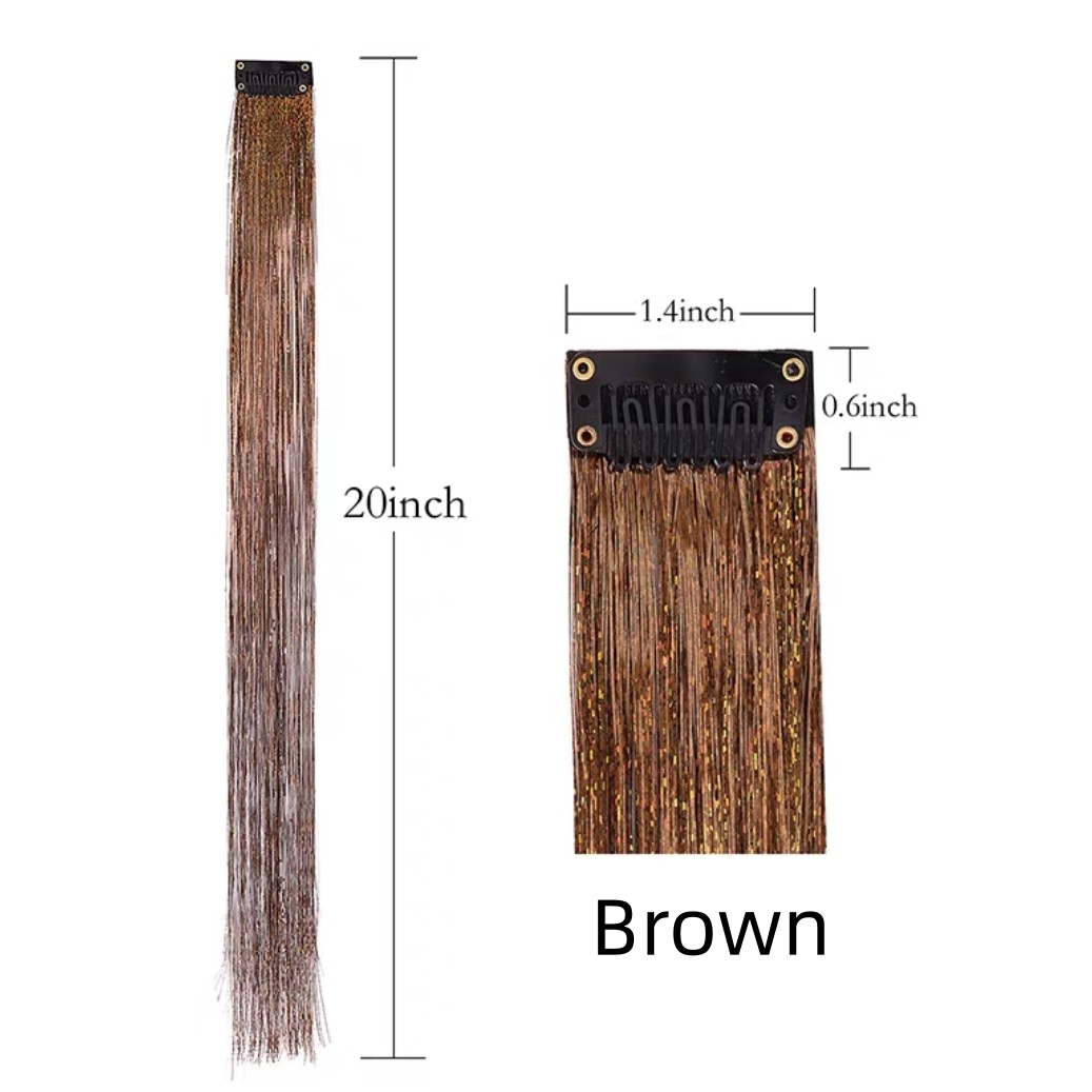 Brown Glitter Tinsel Clip In Hair Extension