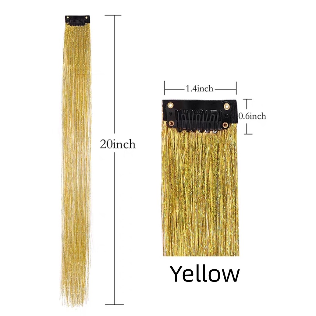 Yellow Glitter Tinsel Clip In Hair Extension