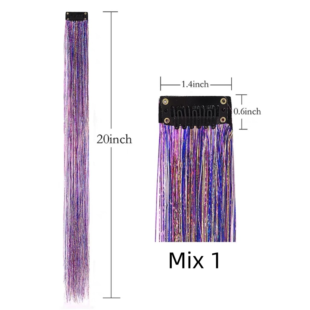 Colorful Glitter Tinsel Clip In Hair Extension