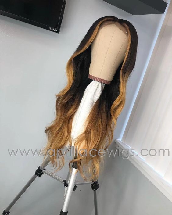 Ombre Brown With Front Highlights Color Wave Human Hair Glueless 13x6 Lace Front Wig BW0028