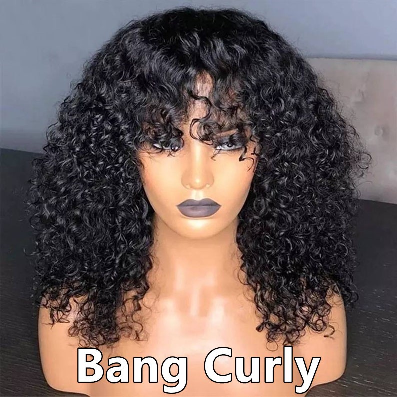 bang curly gluelsess lace wig on sale
