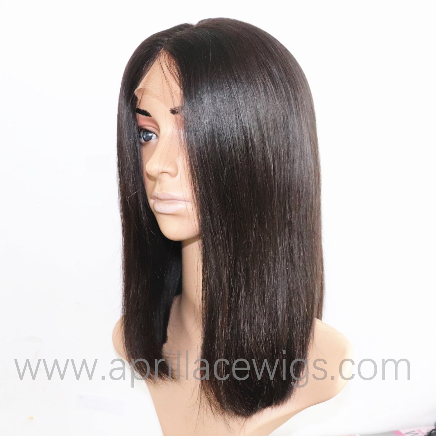Virgin Human Hair 150% density Silk Top Closure Wig Bob Cut Natural Color