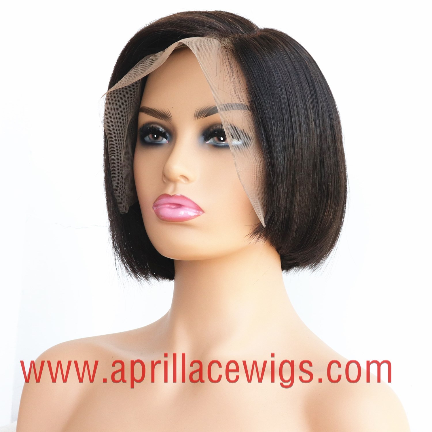 8 inches 150% density virgin asymmetry short bob straight 13x6 Lace Front Wig