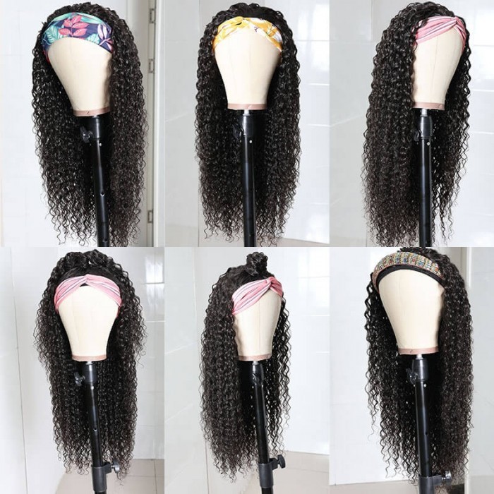 Headband Wigs Kinky Curly Brazilian Virgin Hair Wigs For Women