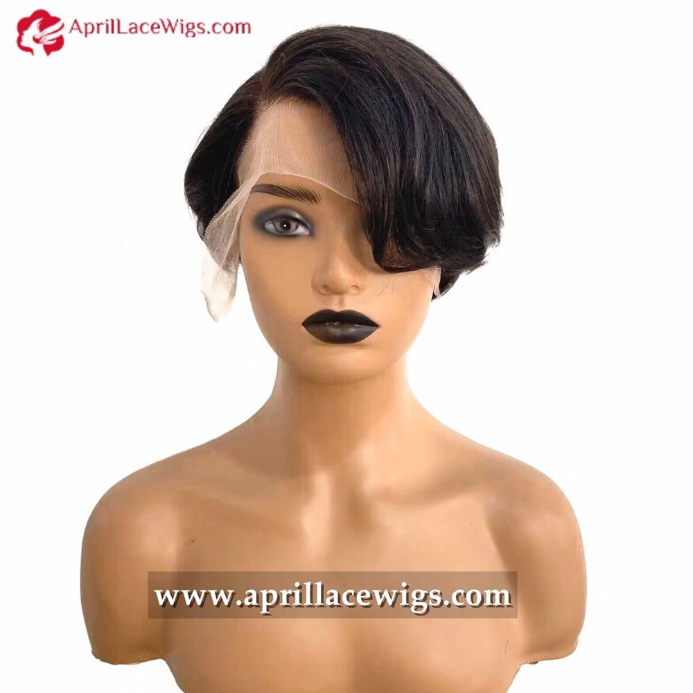 Virgin Human Hair Straight Pixie Cut 180% Density 13x4 13x6 Lace Front Wig