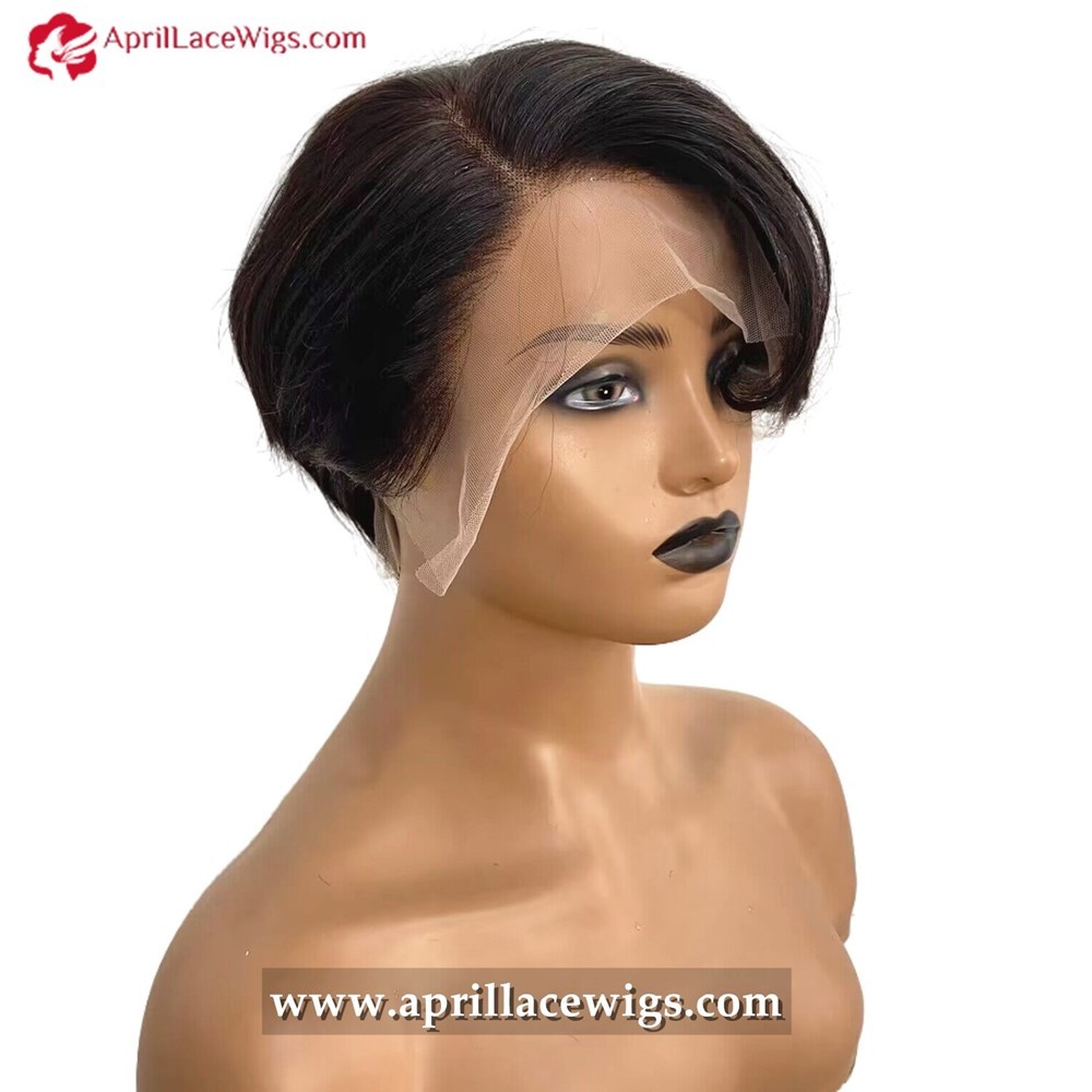 Virgin Human Hair Straight Pixie Cut 180% Density 13x4 13x6 Lace Front Wig