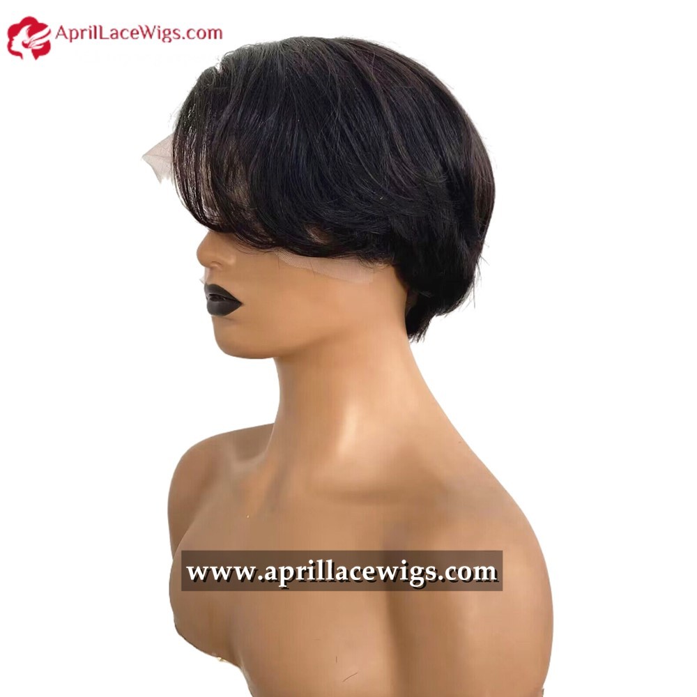 Virgin Human Hair Straight Pixie Cut 180% Density 13x4 13x6 Lace Front Wig