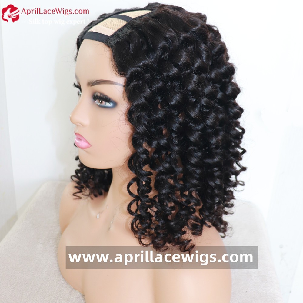 Human Hair Tight Spiral Curl 150% Density U-part wig