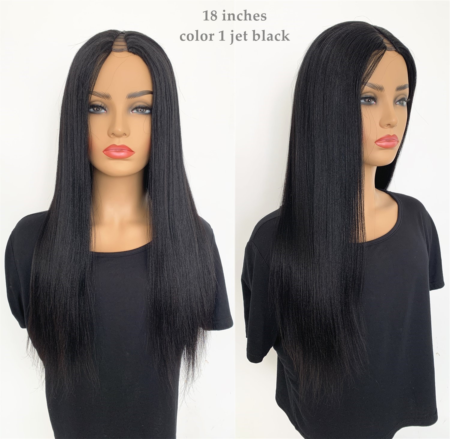 14'' 18'' 150 % Jet black light yaki V-part wig on sale