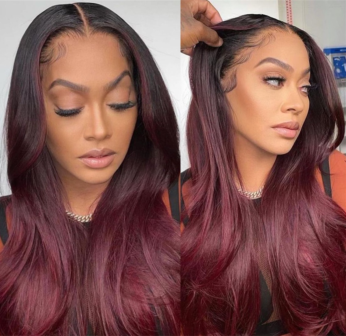 Malaysian virgin human hair color 1b/99J Glueless 13x6 Lace Front wig