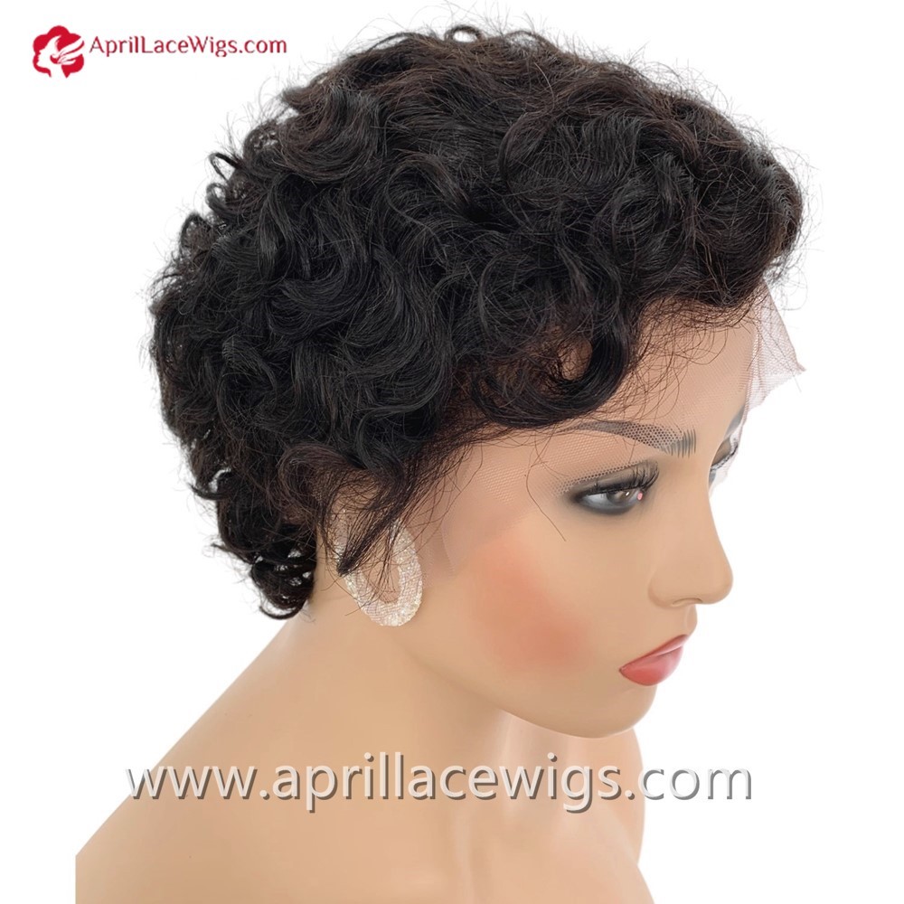 Virgin wave pixie cut 150% density 6'' lace front wig preplucked hairline