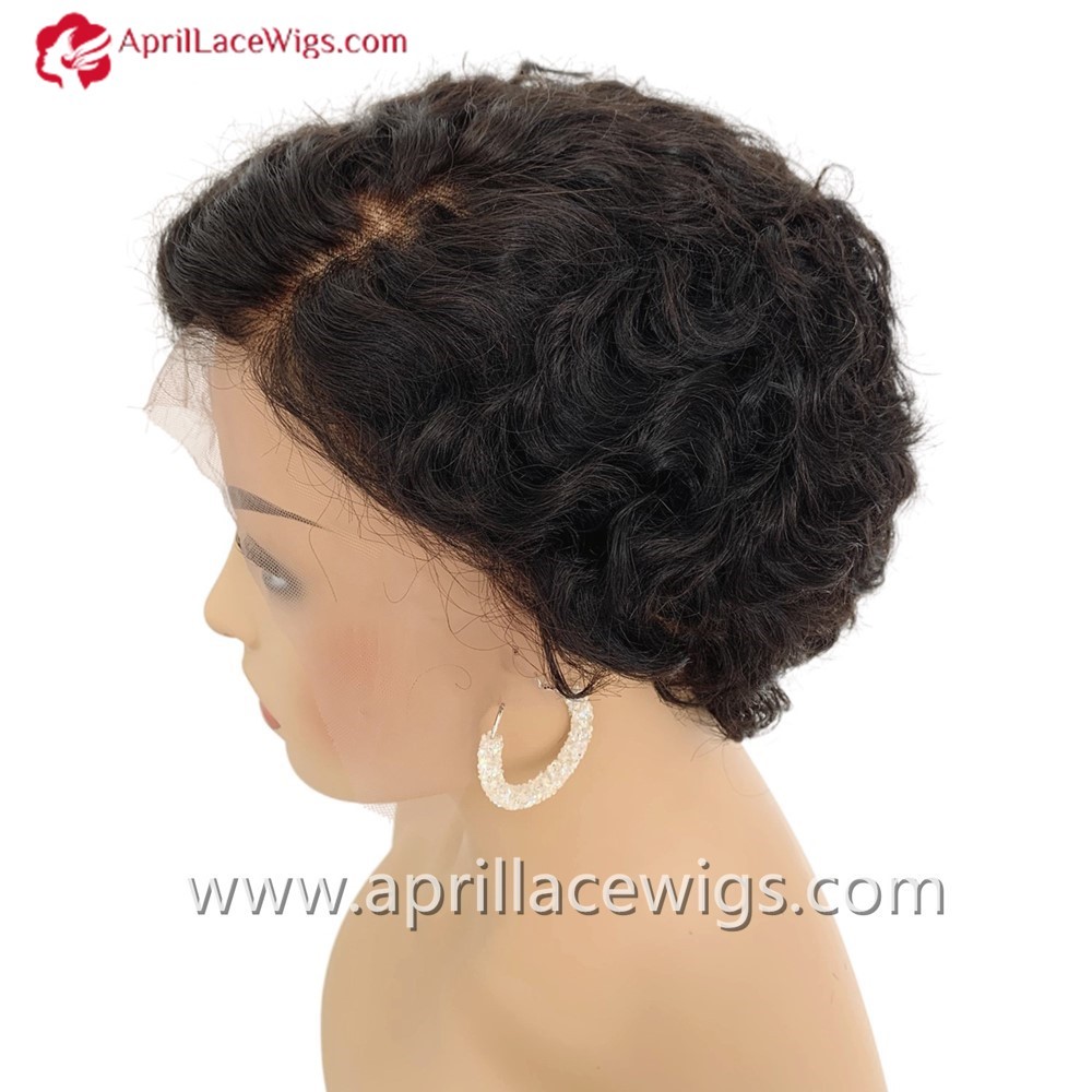 Virgin wave pixie cut 150% density 6'' lace front wig preplucked hairline