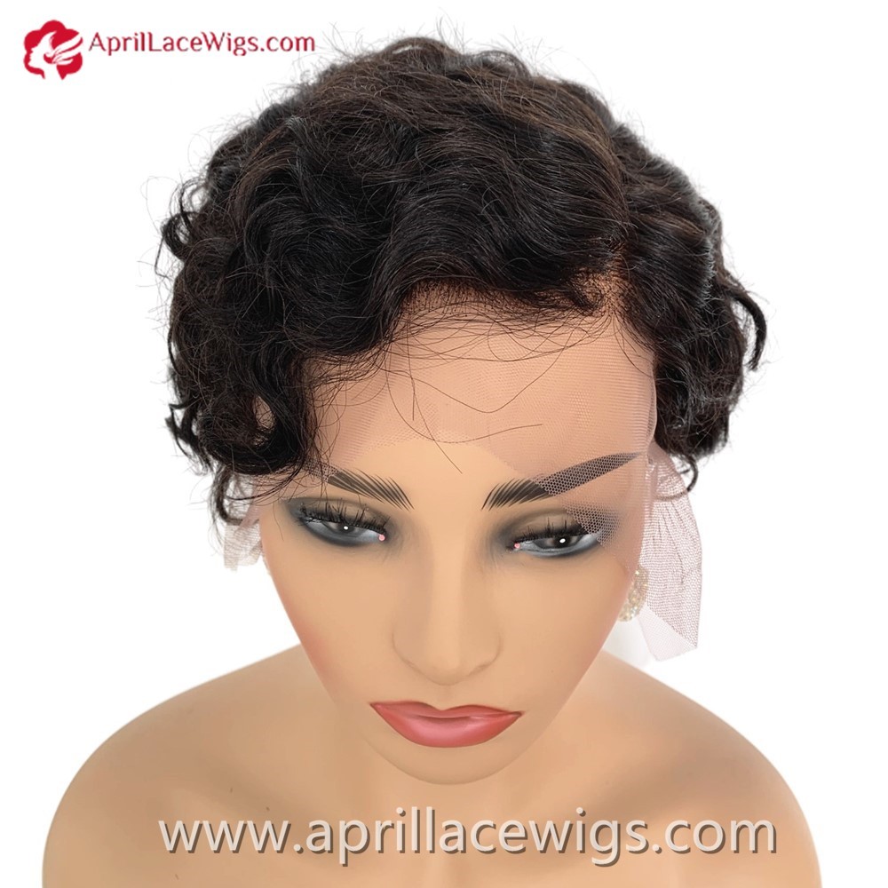 Virgin wave pixie cut 150% density 6'' lace front wig preplucked hairline