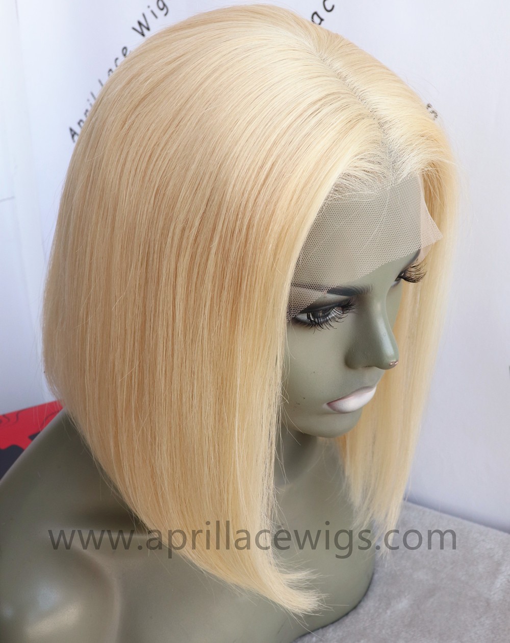 Color 613 blonde glueless lace front wig bob cut preplucked hairline 