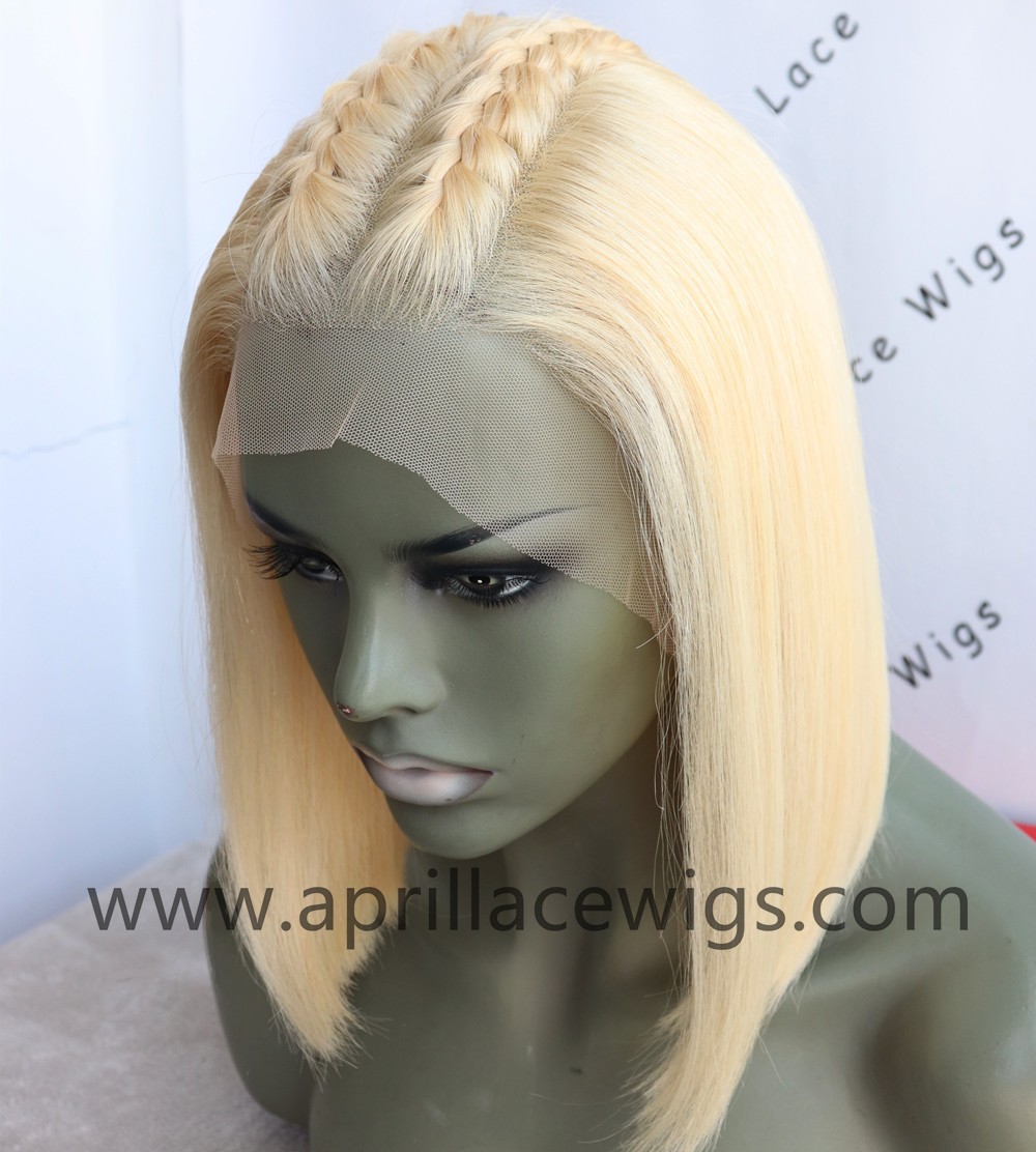 Color 613 blonde glueless lace front wig bob cut preplucked hairline 