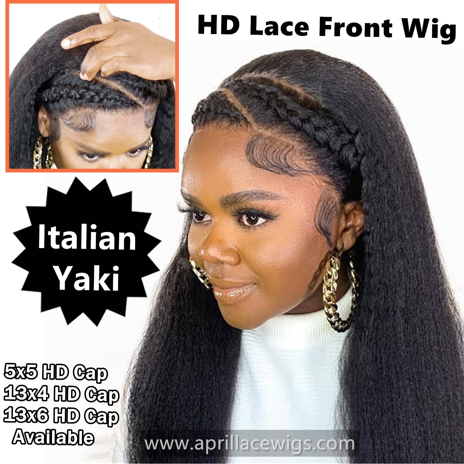 Brazilian Human Hair 150% Density Italian Yaki 5x5 13x4 13x6 HD Wig