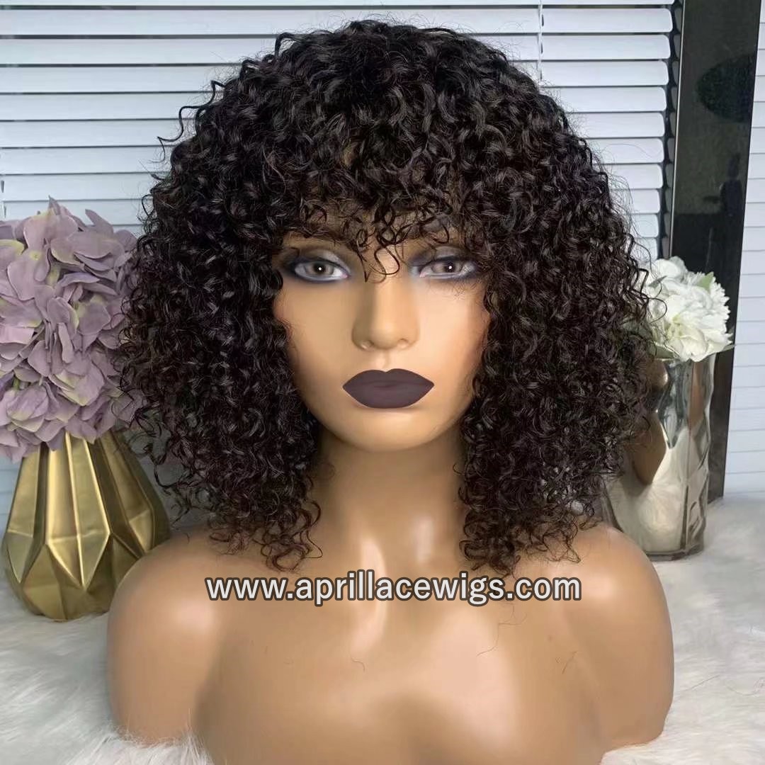 Band curly Virgin human hair NO LACE machine made wig