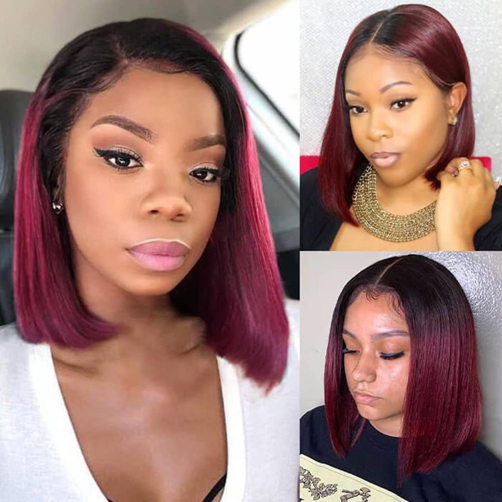 1b/99J virgin human hair glueless Bob 13x6 lace front bob preplucked hairline