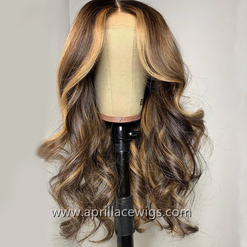 Light Brown Highlight Virgin Human Hair Glueless 13x4 lace front wig