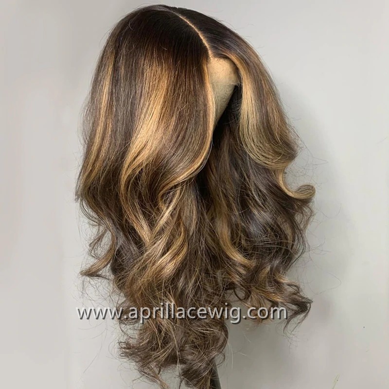 Light Brown Highlight Virgin Human Hair Glueless 13x4 lace front wig