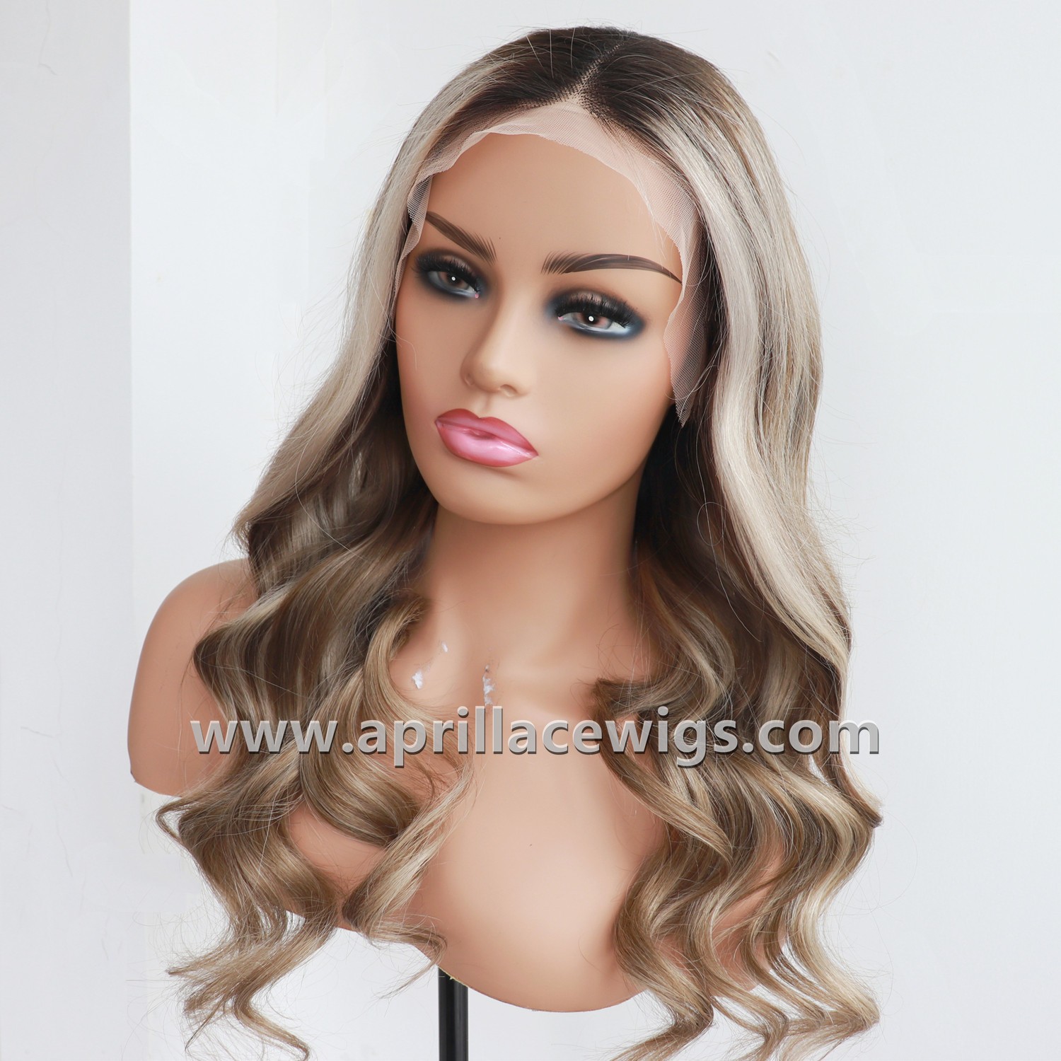 Ash Blonde Highlight Virgin Human Hair Glueless 13x4 lace front wig