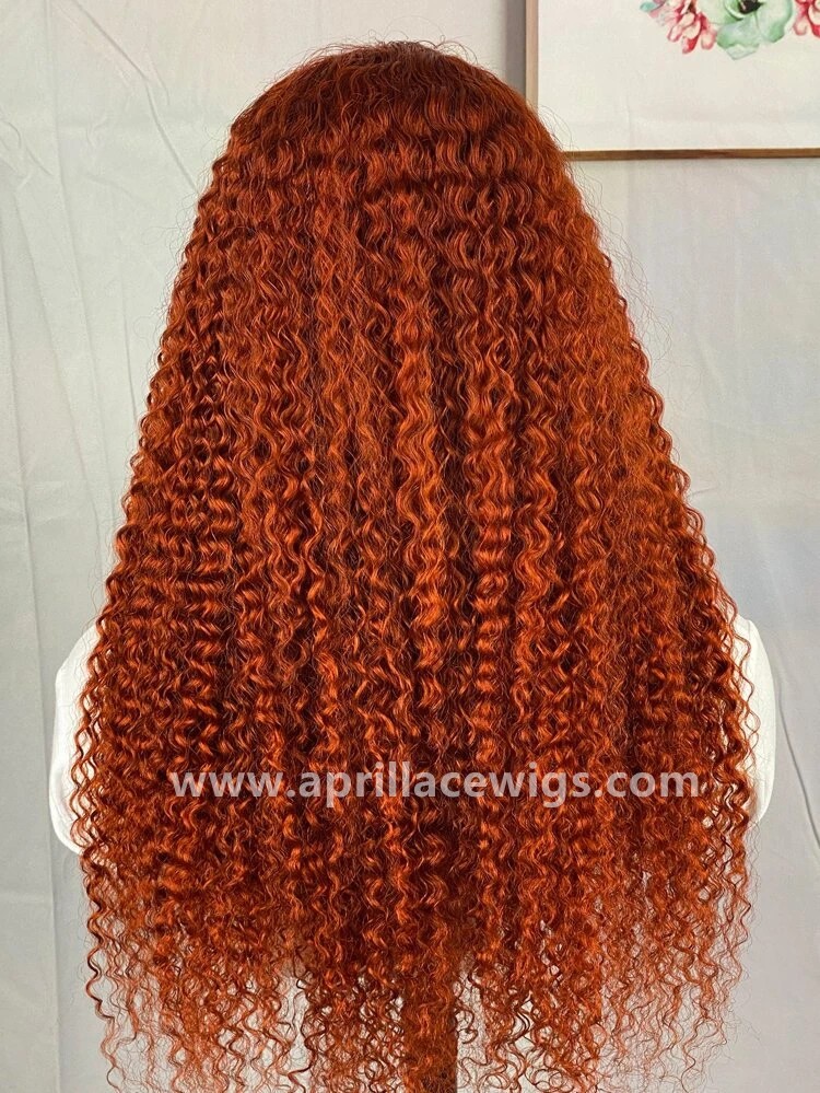 Ginger Orange Virgin Human Hair Curly Glueless 13x6 Lace Front wig
