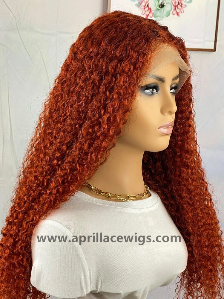 Ginger Orange Virgin Human Hair Curly Glueless 13x6 Lace Front wig