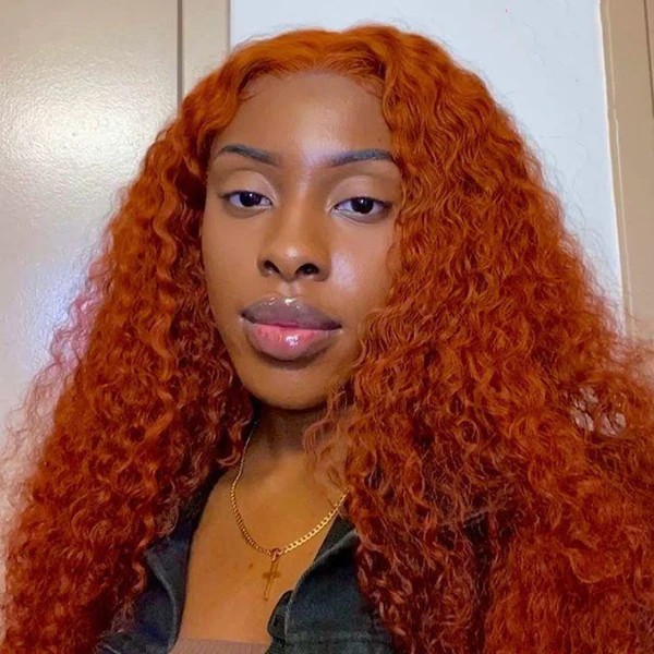 Ginger Orange Virgin Human Hair Curly Glueless 13x6 Lace Front wig