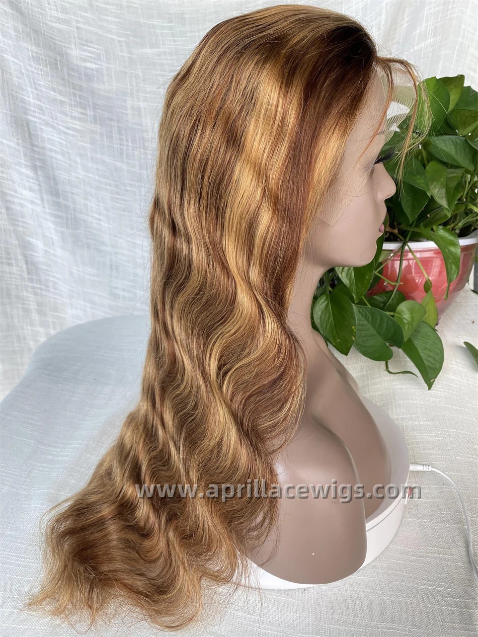 Virgin Human Hair Brown Highlight 13x6 Lace Front wig