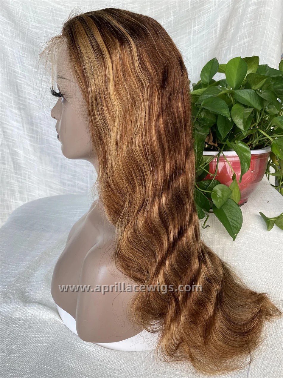 Virgin Human Hair Brown Highlight 13x6 Lace Front wig