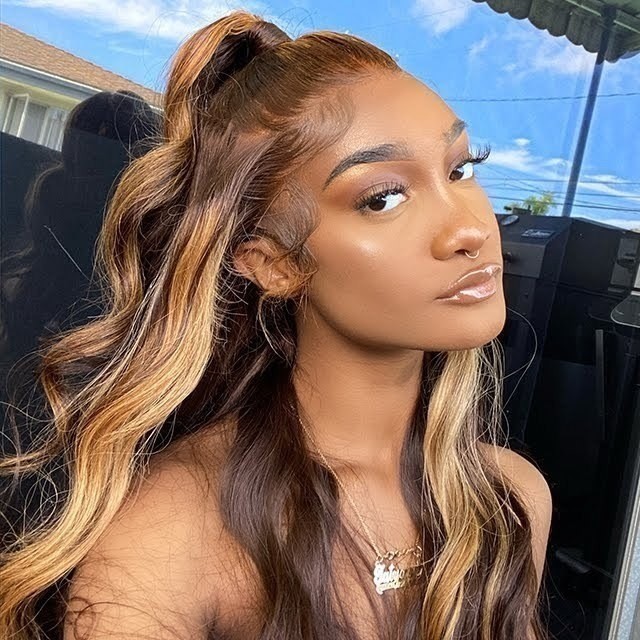 Brazilian virgin Human hair Highlight Brown 13x6 Lace Front wig
