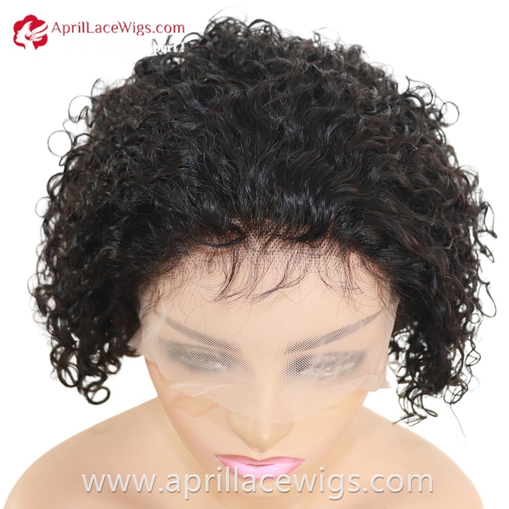 6 inches Short Curly 13X4 Lace Front Human Hair Wig 180% density