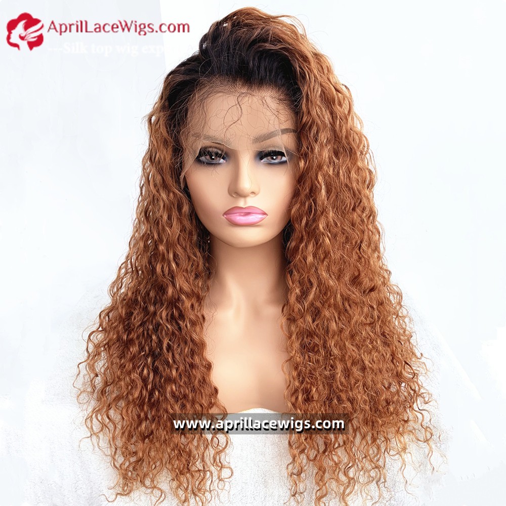 Water Wave Ombre Brown Glueless 360 Wig Preplucked Hairline