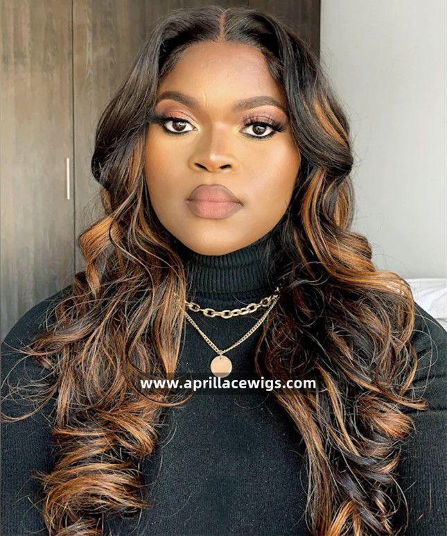 Virgin Human Hair Brown Highlight 13x6 Lace Front wig