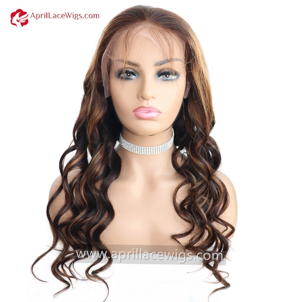 Virgin Human Hair Brown Highlight 13x6 Lace Front wig