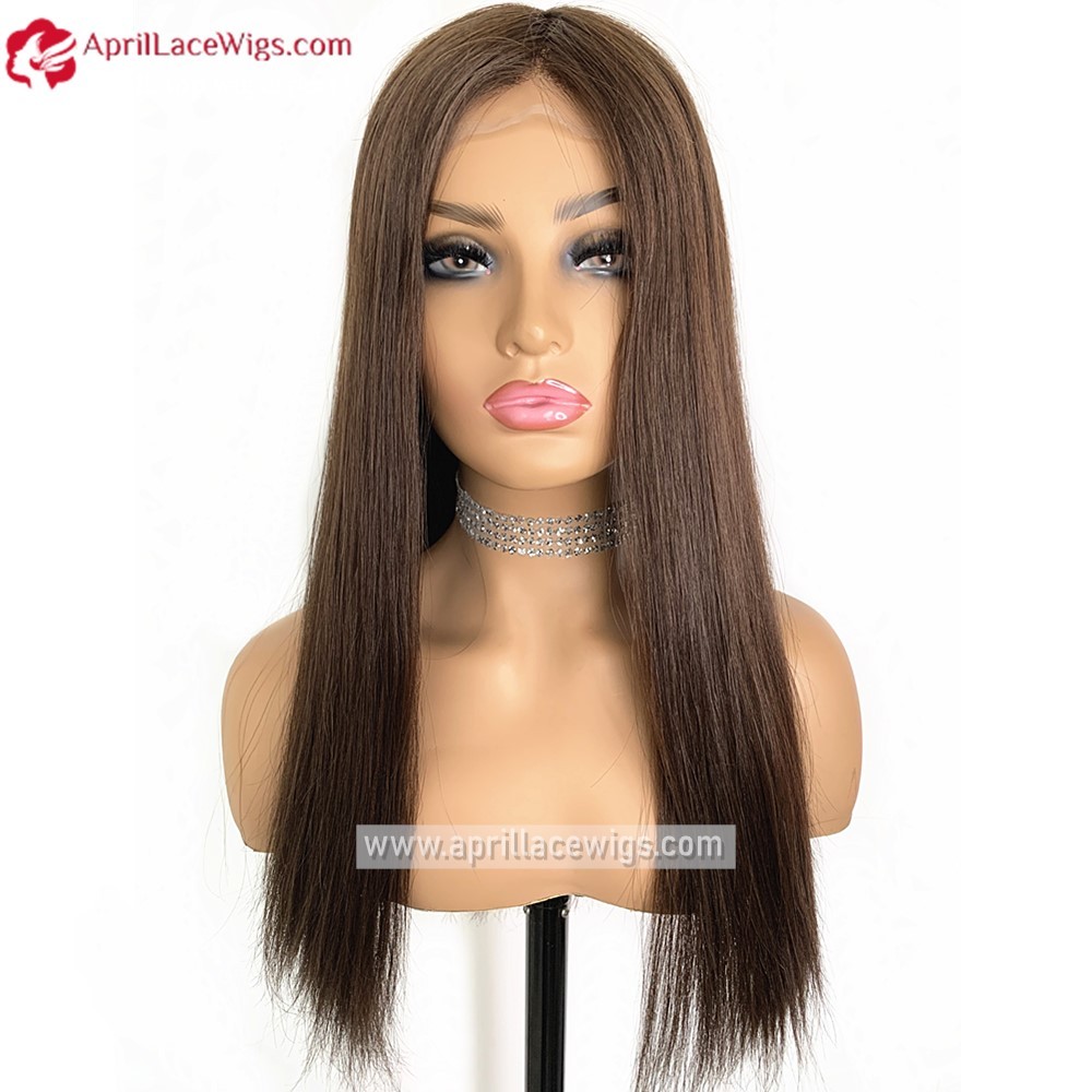 European Virgin Cafe Color 18 inches Silicone Medical Full Lace Wig RT18