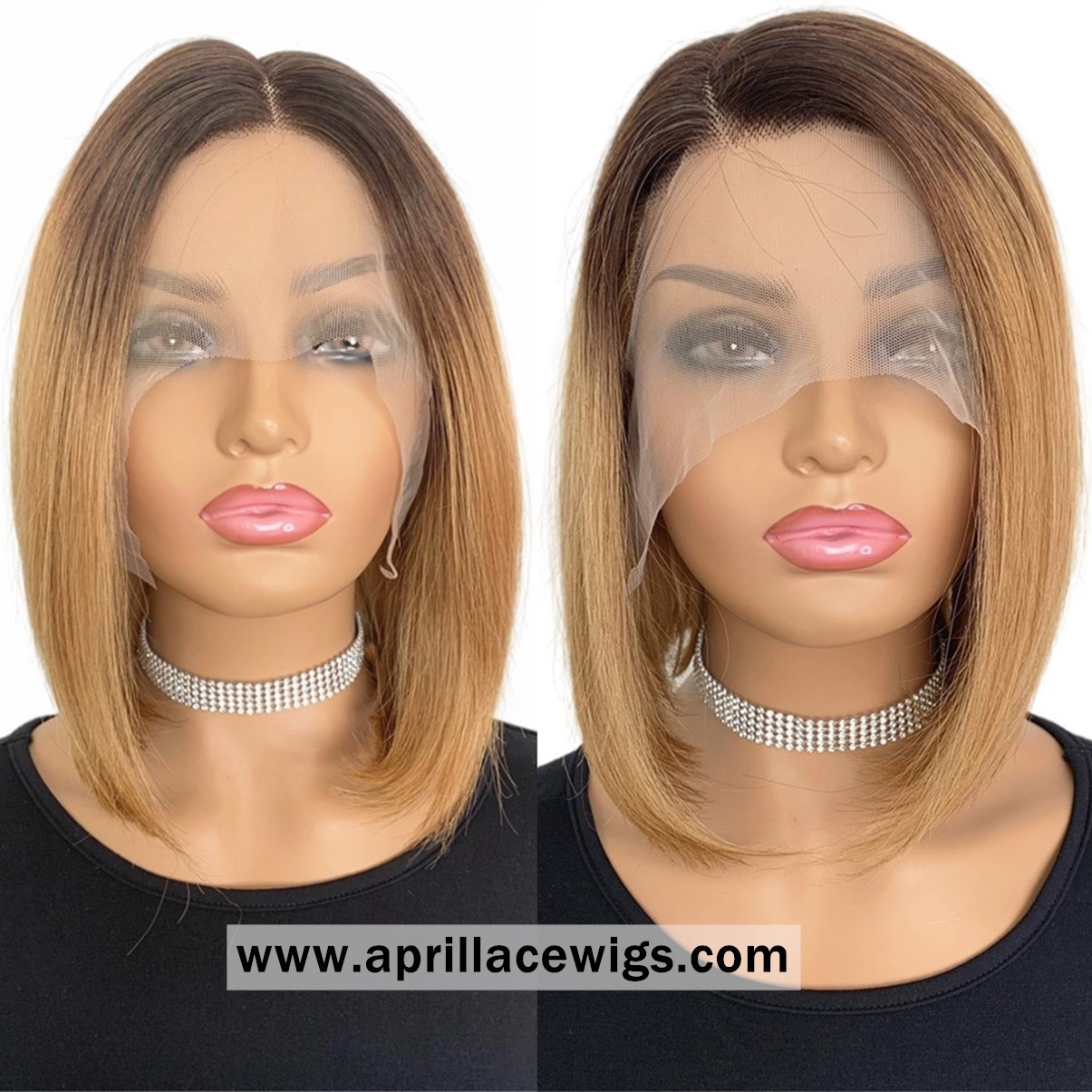Ombre Honey Brown Bob Style Glueless T Part Lace Wig